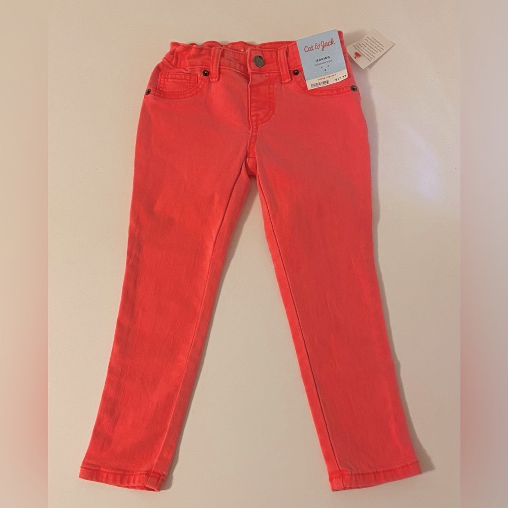 NWT Cat & Jack Neon Coral Pink Jeans Size 4 New with Tags